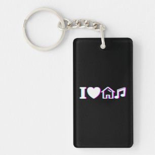 I Love House Music Vaporwave Glitch EDM DJ House Keychain