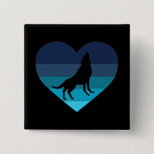 I Love Howling Wolves Retro Heart Button