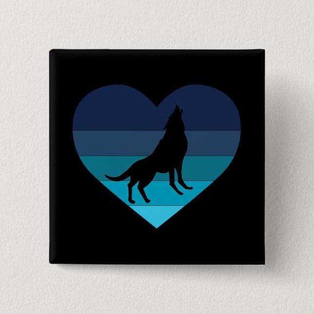 I Love Howling Wolves Retro Heart Button (Front)