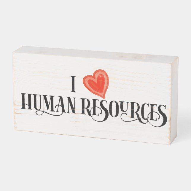 I love HR Human Resources Wooden Box Sign (Angled Horizontal)