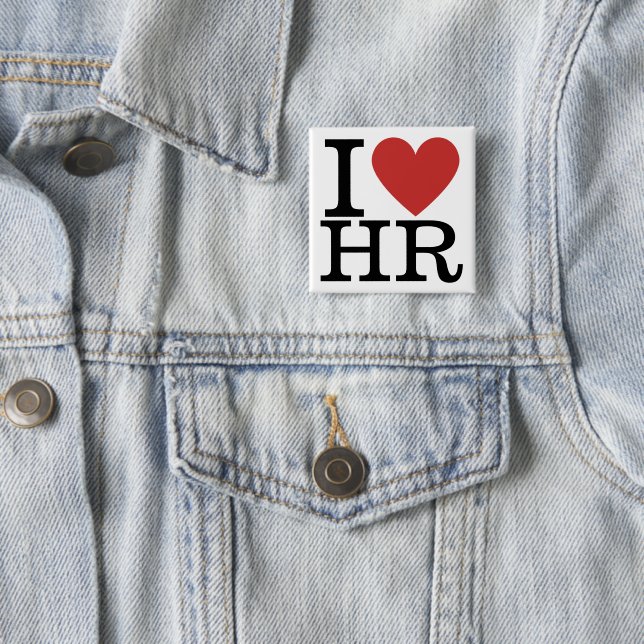 I ❤️ Love HR Square Pin Button - For HR Dept Staff (In Situ)