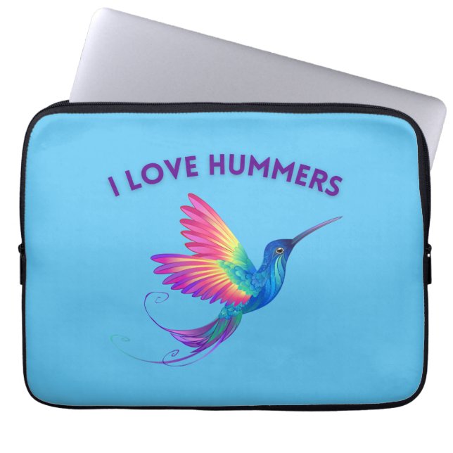 I Love Hummers Exotic Rainbow Hummingbird Flying Laptop Sleeve (Front)