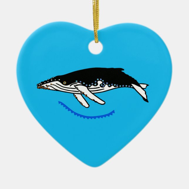 I love Humpback WHALES - Nature - Wildlife - Blue Ceramic Ornament (Front)