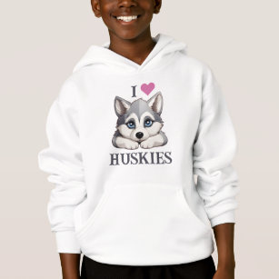 I Love Huskies Boys Hoodie