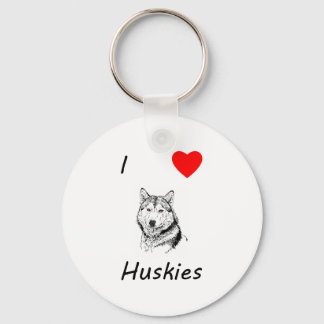 I Love Huskies Keychain