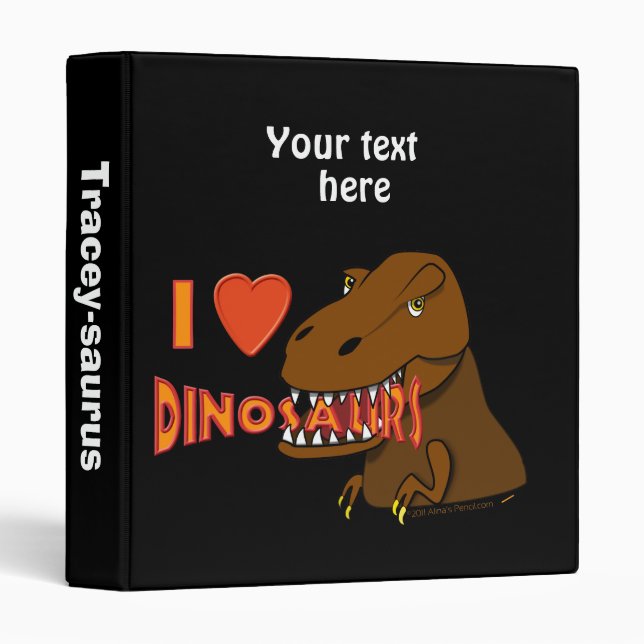 I Love I Heart Dinosaurs Cartoon Tyrranosaurus Rex 3 Ring Binder (Front/Spine)