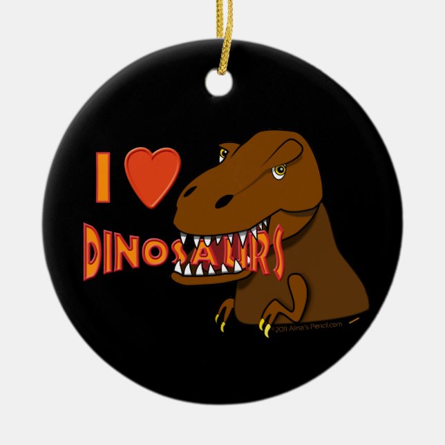 I Love I Heart Dinosaurs Cartoon Tyrranosaurus Rex Ceramic Ornament (Front)
