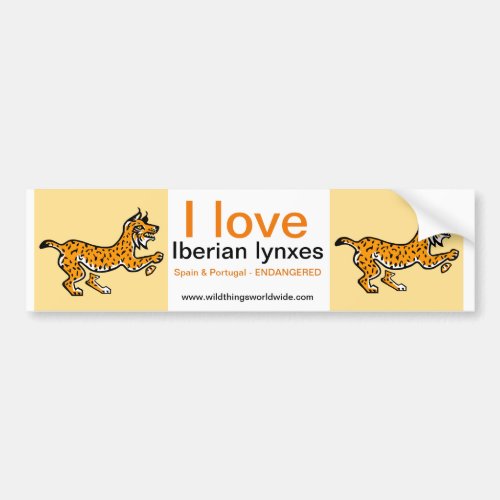 I love Iberian LYNXES _ Endangered animal _ Yellow Bumper Sticker