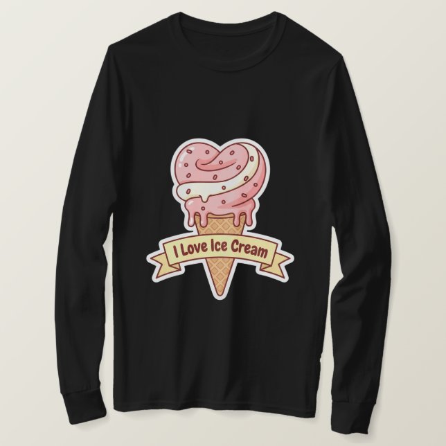 "I Love Ice Cream" Heart Swirl Cone  T-Shirt (Design Front)