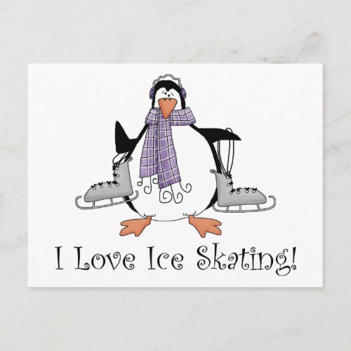 I Love Ice Skating Penguin Tees and Gifts Postcard