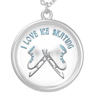 I Love Ice Skating Silver Plated Necklace
