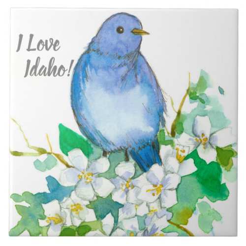I Love Idaho Bluebird Syringa Wildflower Ceramic Tile
