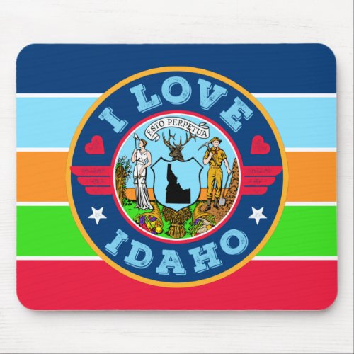 I Love Idaho Retro Stripes State Map and Flag Mouse Pad