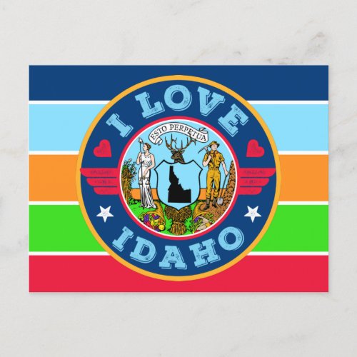 I Love Idaho Retro Stripes State Map and Flag Postcard