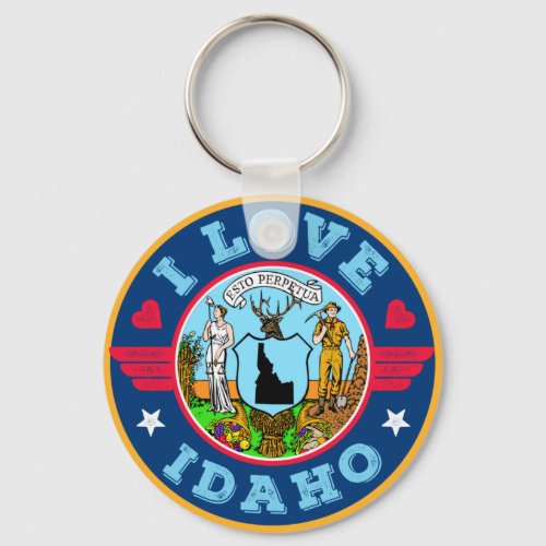 I Love Idaho State Map and Flag Keychain