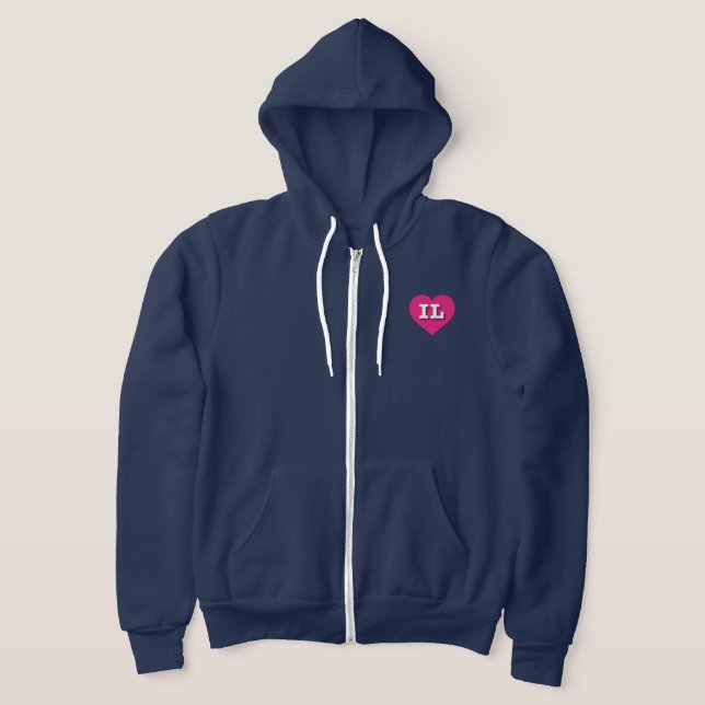 I love Illinois - IL hot pink heart Hoodie (Laydown)