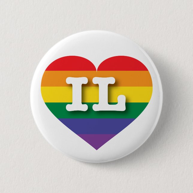 I Love Illinois Rainbow Heart Pinback Button (Front)