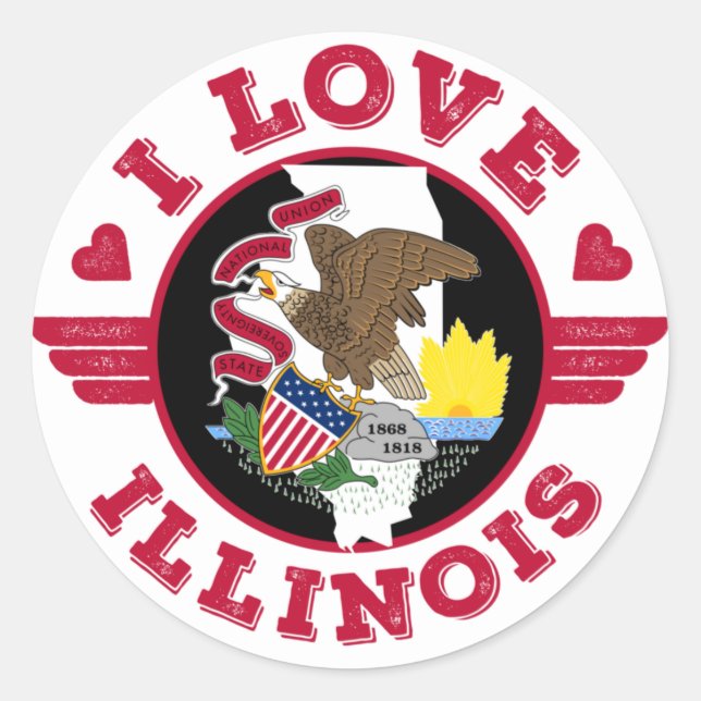 I Love Illinois State Map and Flag Classic Round Sticker (Front)