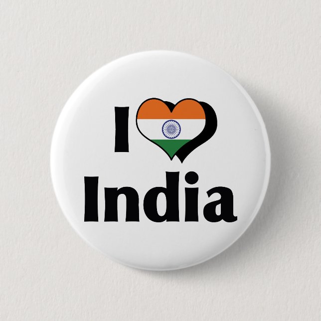 I Love India Flag Pinback Button (Front)