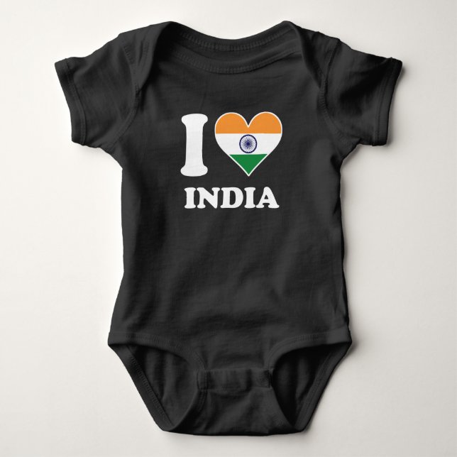 I Love India Indian Flag Heart Baby Bodysuit (Front)