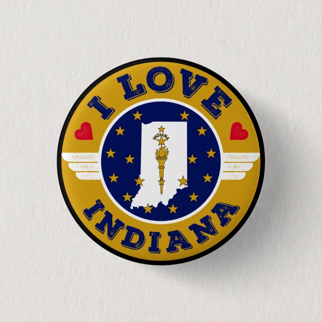 I Love Indiana State Map and Flag Button (Front)
