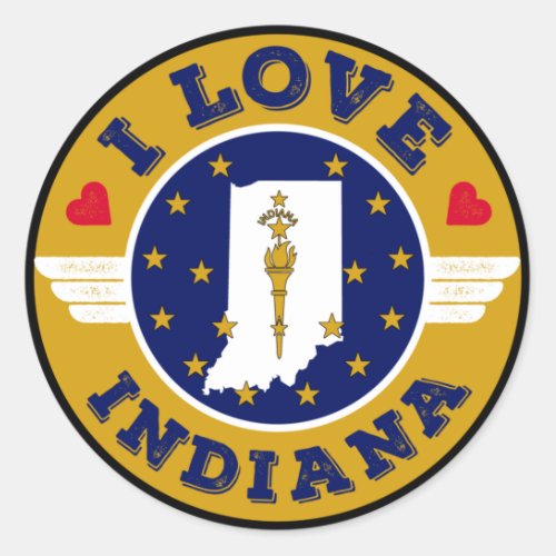 I Love Indiana State Map and Flag Classic Round Sticker