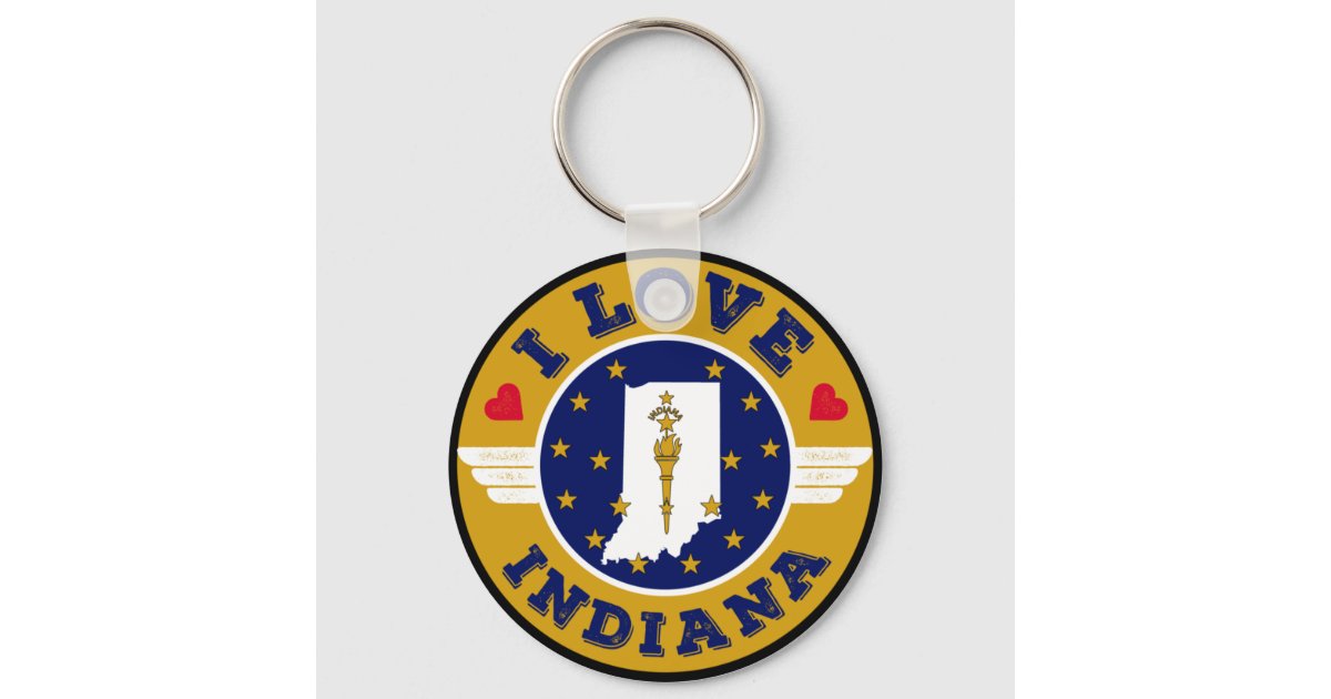 I Love Indiana State Map and Flag Keychain | Zazzle