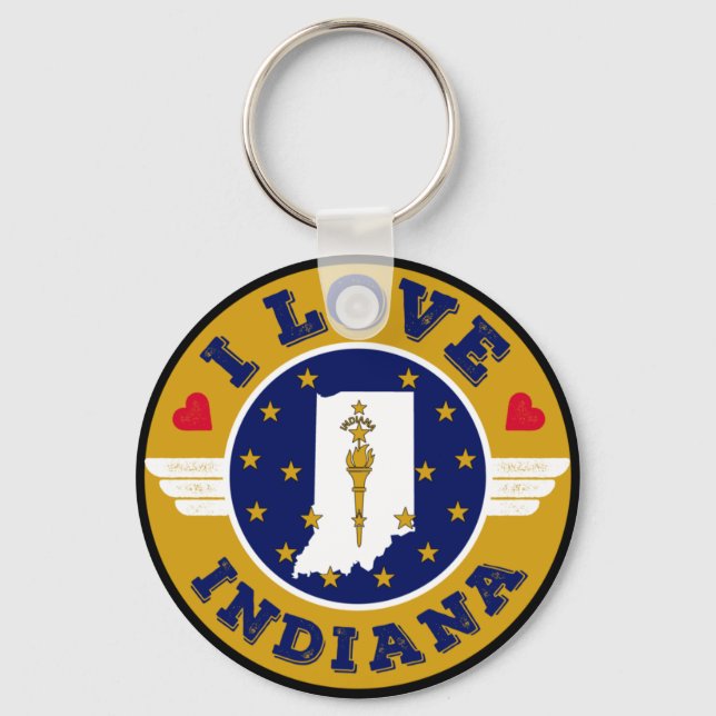 I Love Indiana State Map and Flag Keychain (Front)