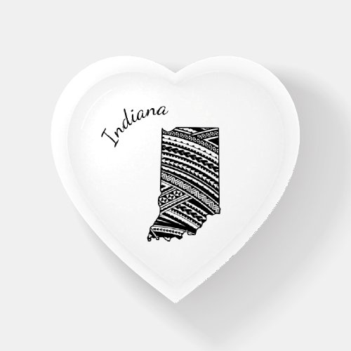 I Love Indiana State Outline Mandala Heart Shaped Paperweight