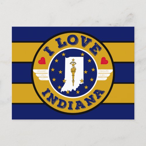 I Love Indiana Striped Pattern State Map and Flag Postcard