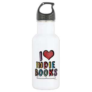 I Love Indie Books Fun Cool Authors Design Water Bottle