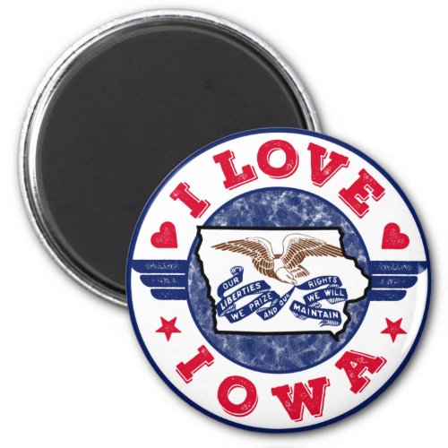 I Love Iowa State Map and Flag Magnet