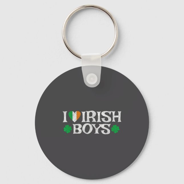 I Love Irish Boys Lucky Shamrock Heart Ireland Fla Keychain (Front)