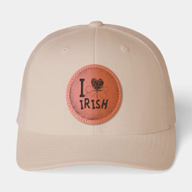 I Love Irish Clover Leather Patch Hat (Front)