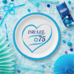 I Love Israel 75 Anniversary, Independence Day Paper Plates<br><div class="desc">Israel 75th anniversary, Independence Day Party Blue Star of David, Israeli Flag, Yom Haatzmaut Jewish Holiday festive greeting logo, Jerusalem banner with Israeli blue star, Magendavid label flag, fireworks, heart Hand Drawn, modern design Patriotic wallpaper, gift, memory present. I love Israel 2023 celebrate. Israel 75 Birthday Festival Event Decoration, Home...</div>