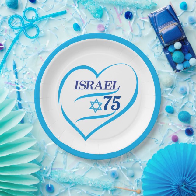 I Love Israel 75 Anniversary, Independence Day Paper Plates (Party)