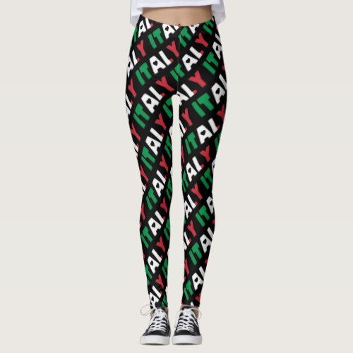 I Love Italy Flag Colors Typography Pattern Funny Leggings