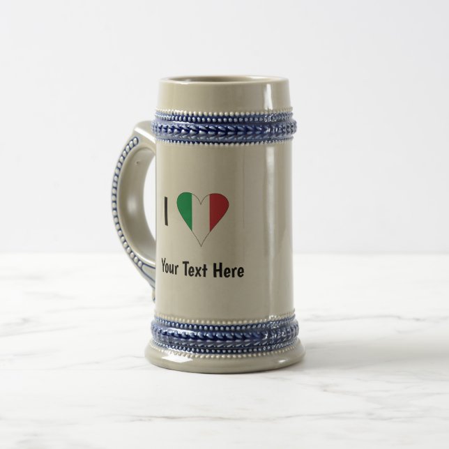 I Love (Italy Flag Heart) Your Text Beer Stein (Front Left)