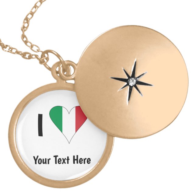 I Love (Italy Flag Heart) Your Text Gold Plated Necklace (Front)