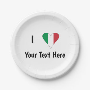 I Love (Italy Flag Heart) Your Text Paper Plates