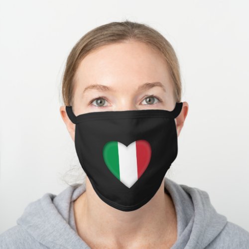 I love Italy Italian Flag Colors Heart Black Cotton Face Mask