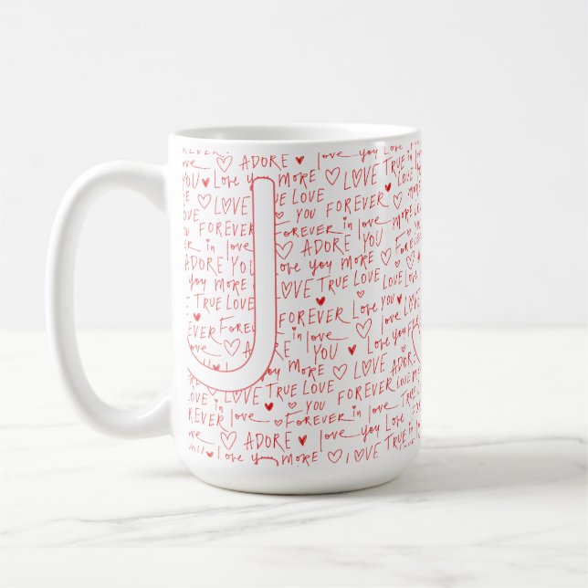 I Love J You — Personalized Initial “J” Romantic D Coffee Mug (Left)