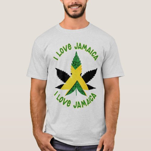 I love Jamaica National Flag Gunja Carribean  T_Shirt