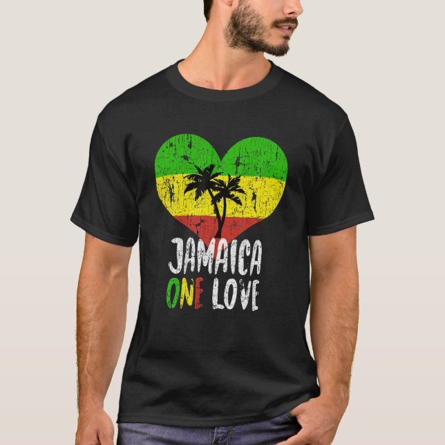 I Love Jamaica One Love Palm Tree Reggae T Shirt (Front)