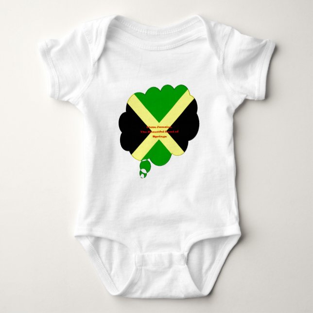 I Love Jamaica Text on Flag Art Print Baby Bodysuit (Front)