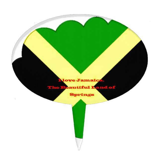 I Love Jamaica Text on Flag Art Print Cake Topper (Front)