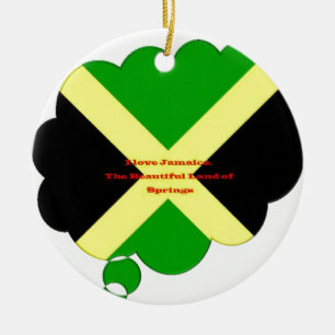 I Love Jamaica Text on Flag Art Print Ceramic Ornament