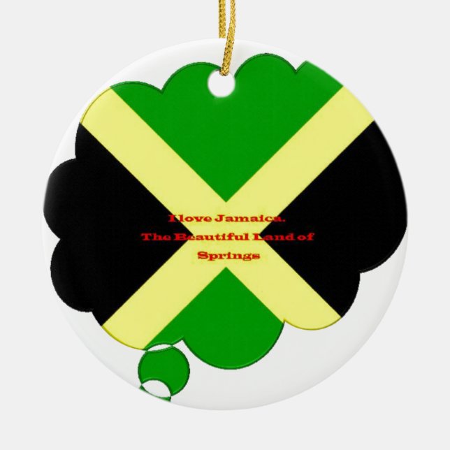 I Love Jamaica Text on Flag Art Print Ceramic Ornament (Front)