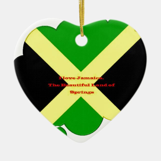 I Love Jamaica Text on Flag Art Print Ceramic Ornament (Front)