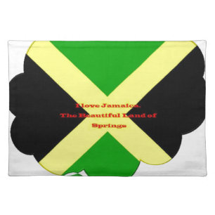 I Love Jamaica Text on Flag Art Print Cloth Placemat